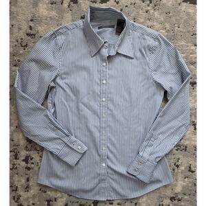 Liz Claiborne Striped Button-Up Shirt Periwrinkle Blue Cotton Business Woman